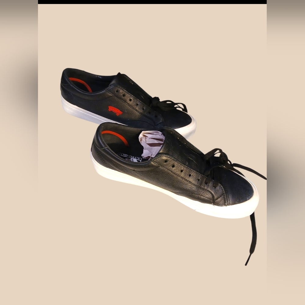 Leather Vans W Embroidered Red Logo